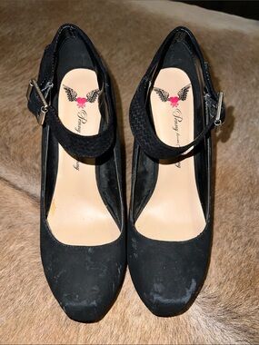 Penny Loves Kenny Black Suede Ankle-Strap Pumps